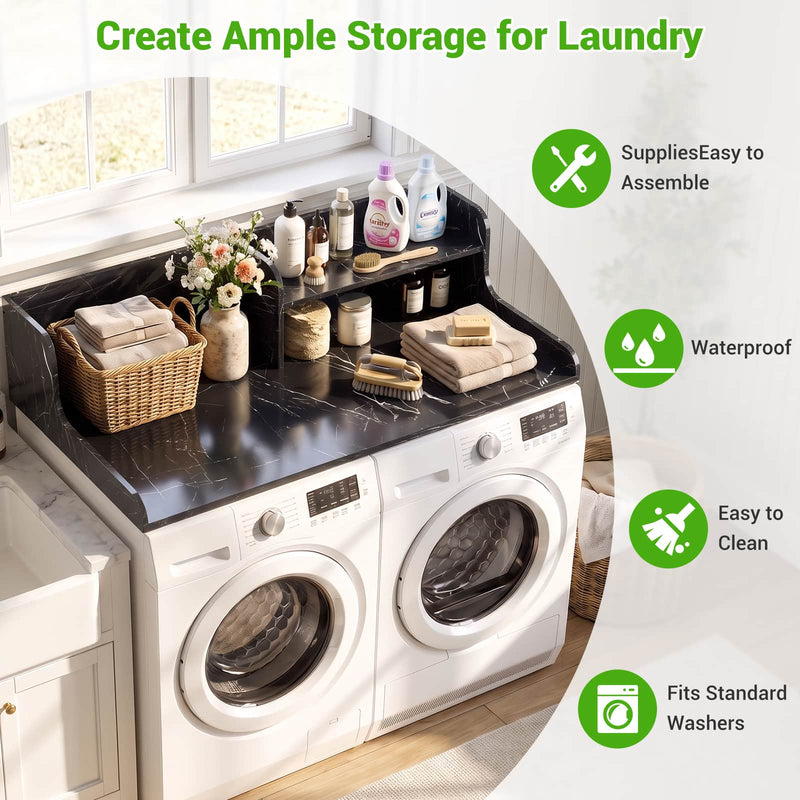 Washer Dryer Countertop with 2-Tier Storage Shelf, 54" x 27.5" Laundry Wood Shelf Topper, Laundry Room Organizer with Non-Slip Pads