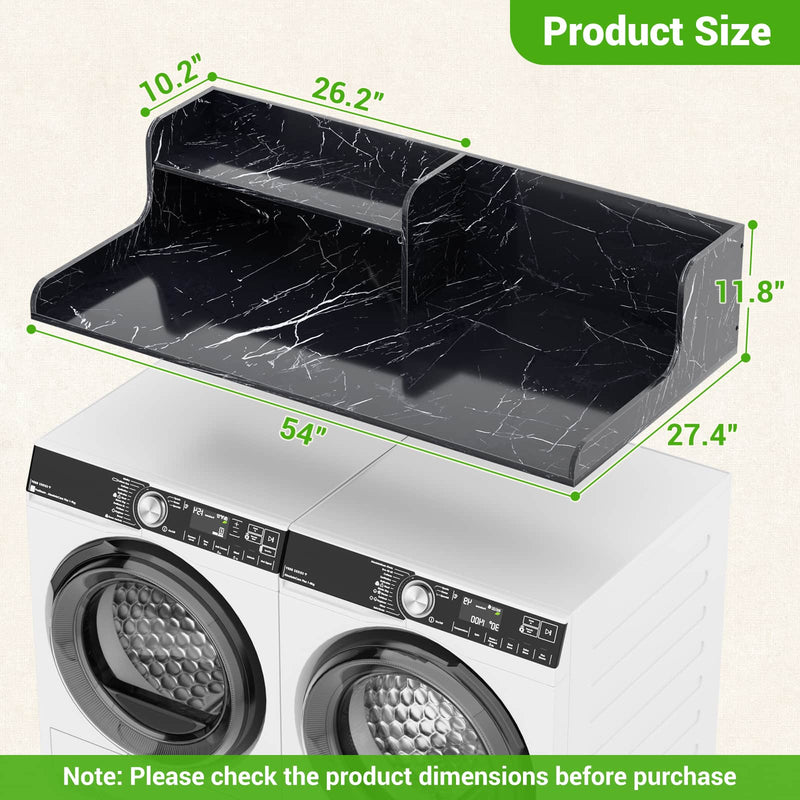 Washer Dryer Countertop with 2-Tier Storage Shelf, 54" x 27.5" Laundry Wood Shelf Topper, Laundry Room Organizer with Non-Slip Pads