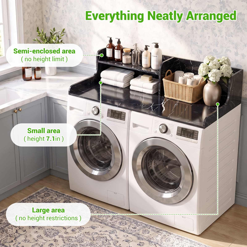 Washer Dryer Countertop with 2-Tier Storage Shelf, 54" x 27.5" Laundry Wood Shelf Topper, Laundry Room Organizer with Non-Slip Pads