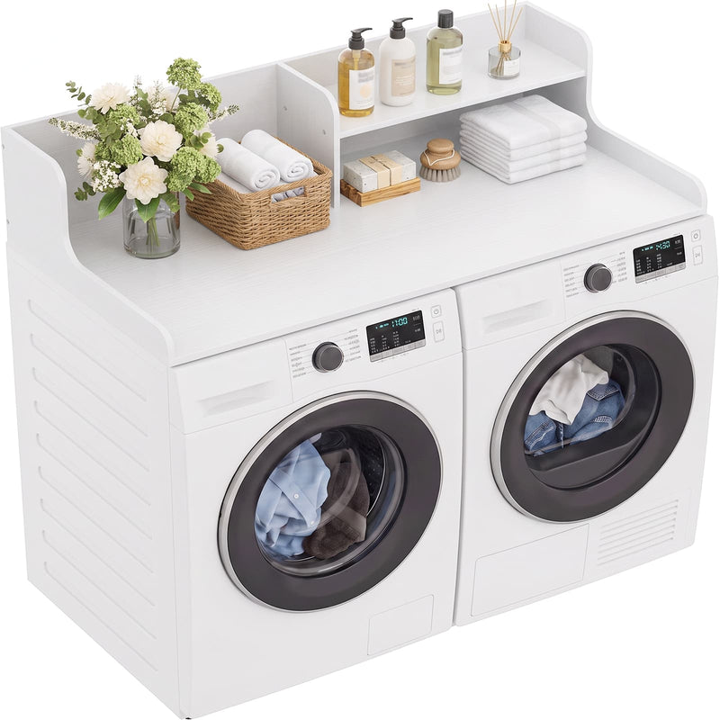 Washer Dryer Countertop with 2-Tier Storage Shelf, 54" x 27.5" Laundry Wood Shelf Topper, Laundry Room Organizer with Non-Slip Pads