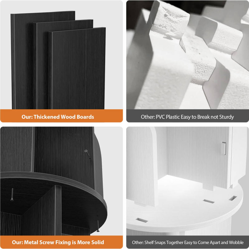 4-Tier Wooden 360 Rotating Bookshelf, Book Organizer Shelf Tower