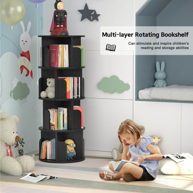 4-Tier Wooden 360 Rotating Bookshelf, Book Organizer Shelf Tower