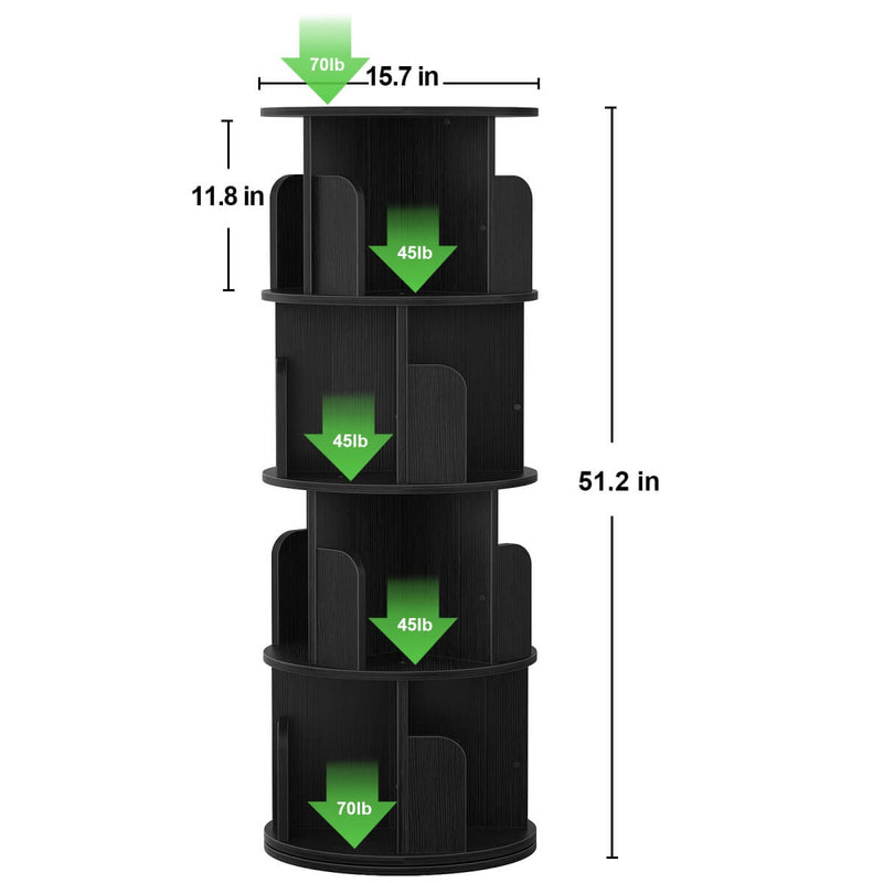 4-Tier Wooden 360 Rotating Bookshelf, Book Organizer Shelf Tower