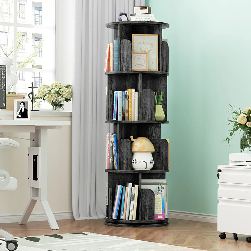 4-Tier Wooden 360 Rotating Bookshelf, Book Organizer Shelf Tower