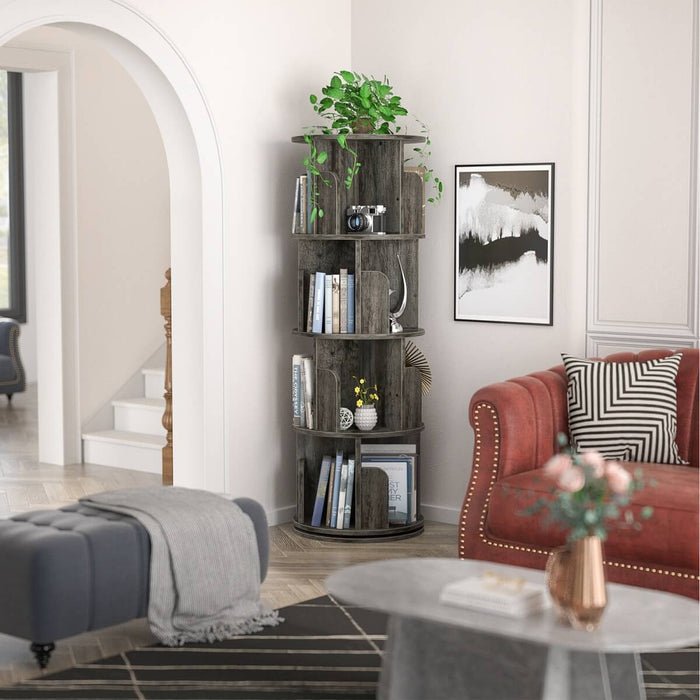 4-Tier Wooden 360 Rotating Bookshelf, Book Organizer Shelf Tower
