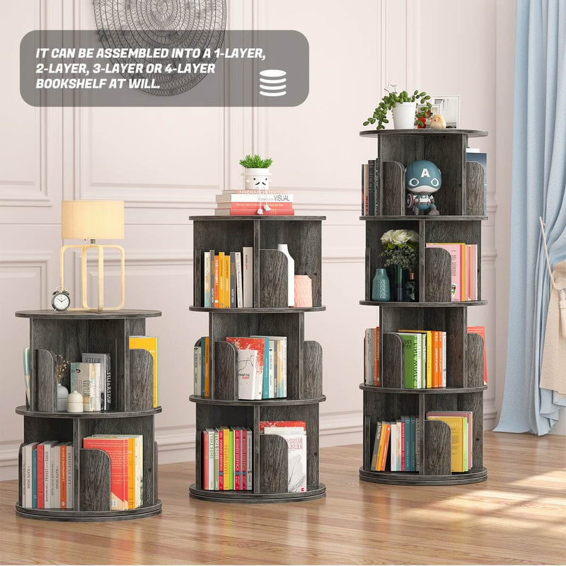 4-Tier Wooden 360 Rotating Bookshelf, Book Organizer Shelf Tower