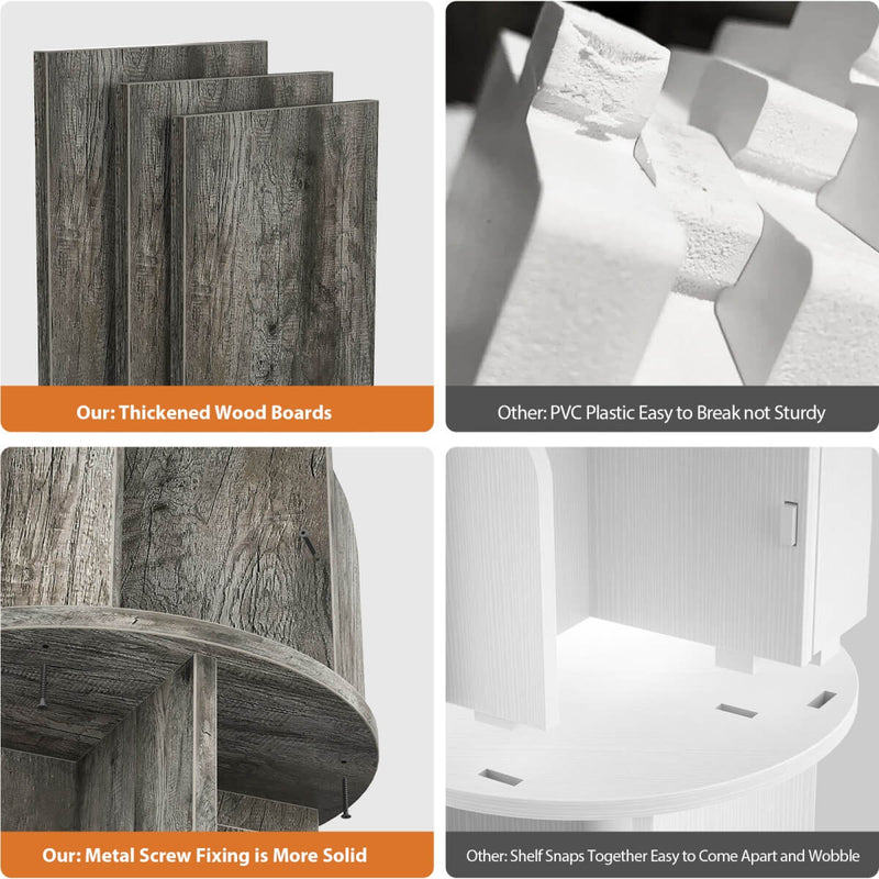 4-Tier Wooden 360 Rotating Bookshelf, Book Organizer Shelf Tower