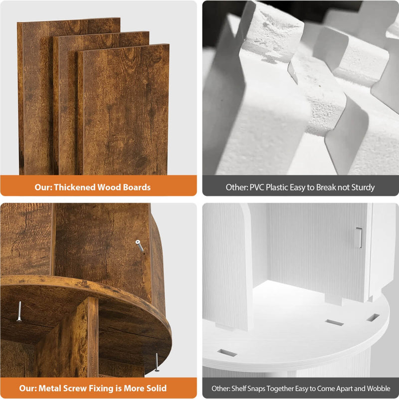 4-Tier Wooden 360 Rotating Bookshelf, Book Organizer Shelf Tower