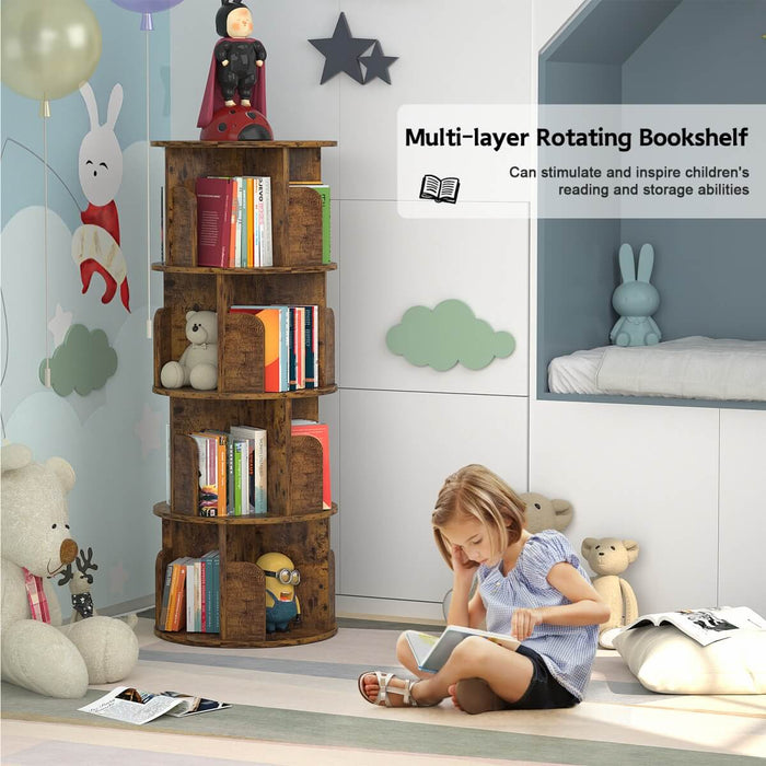 4-Tier Wooden 360 Rotating Bookshelf, Book Organizer Shelf Tower
