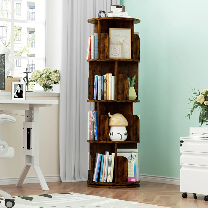 4-Tier Wooden 360 Rotating Bookshelf, Book Organizer Shelf Tower