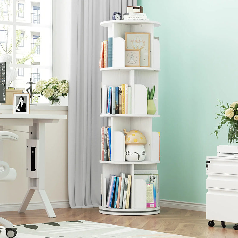 4-Tier Wooden 360 Rotating Bookshelf, Book Organizer Shelf Tower