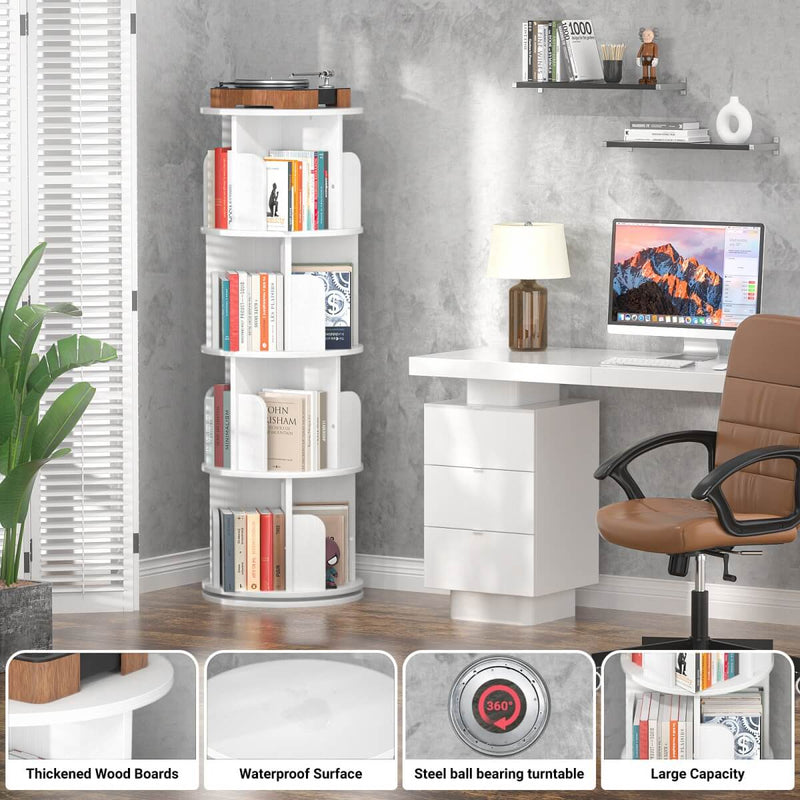 4-Tier Wooden 360 Rotating Bookshelf, Book Organizer Shelf Tower