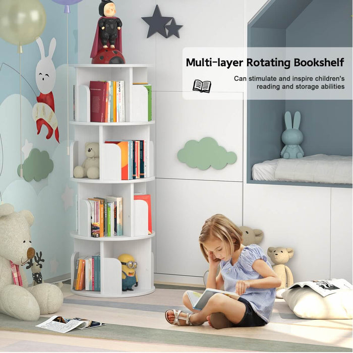 4-Tier Wooden 360 Rotating Bookshelf, Book Organizer Shelf Tower