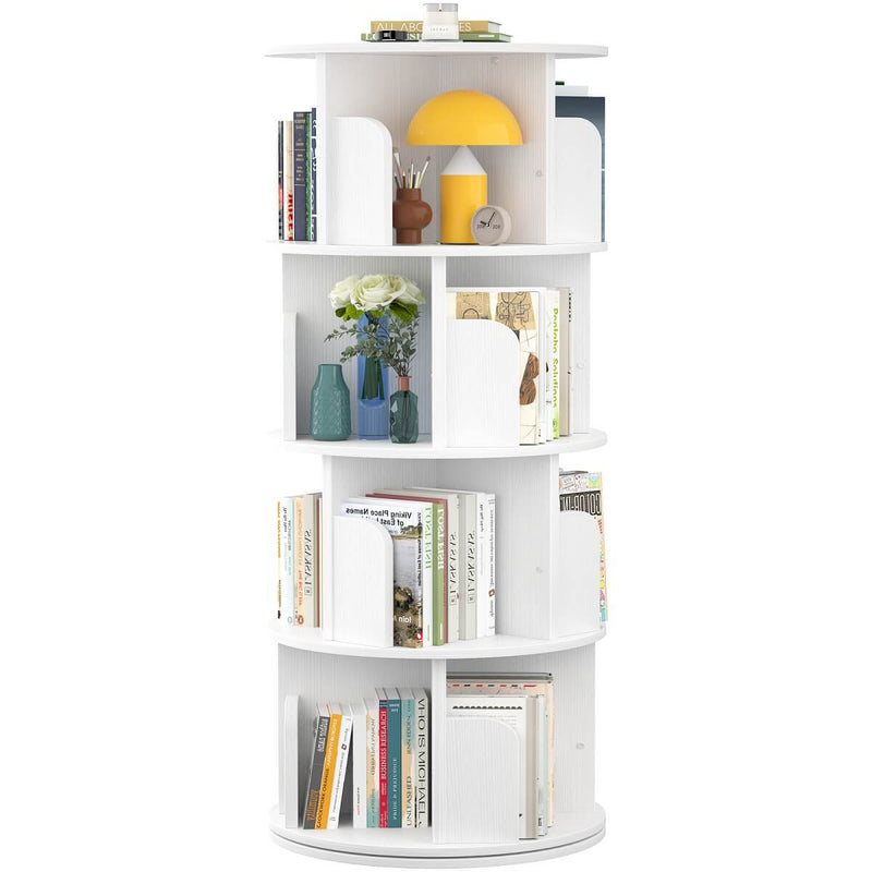 4-Tier Wooden 360 Rotating Bookshelf, Book Organizer Shelf Tower