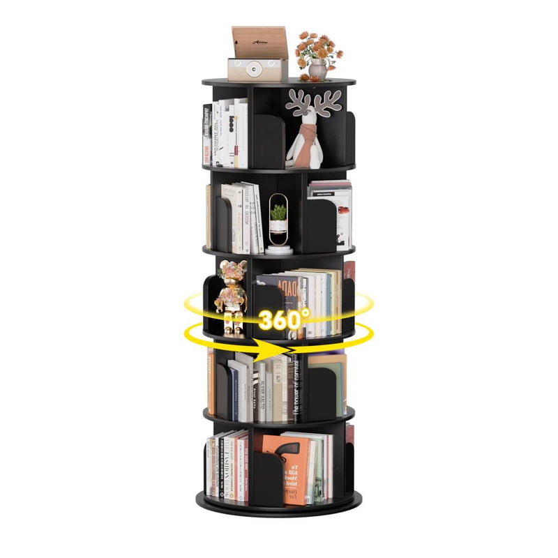 5-Tier Wooden Rotating Bookshelf, Bookcase Storage Rack
