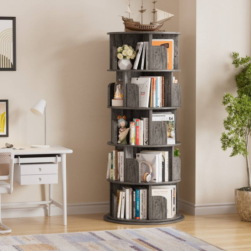 5-Tier Wooden Rotating Bookshelf, Bookcase Storage Rack