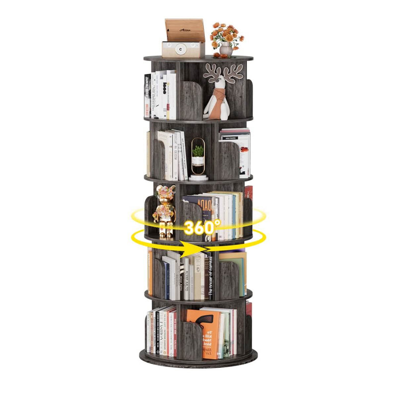 5-Tier Wooden Rotating Bookshelf, Bookcase Storage Rack