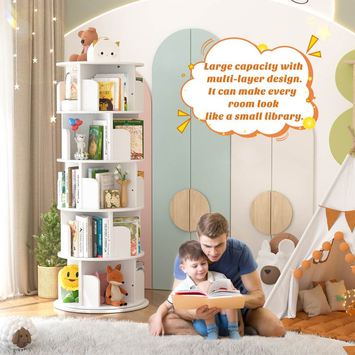 5-Tier Wooden Rotating Bookshelf, Bookcase Storage Rack