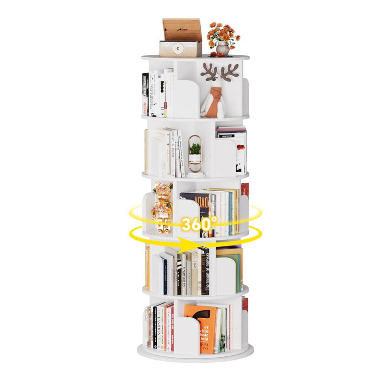 5-Tier Wooden Rotating Bookshelf, Bookcase Storage Rack