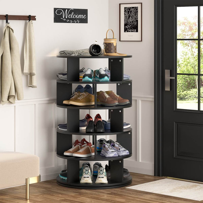 5-Tier Wooden Rotating Shoe Rack, Spinning Shoe Storage Tower