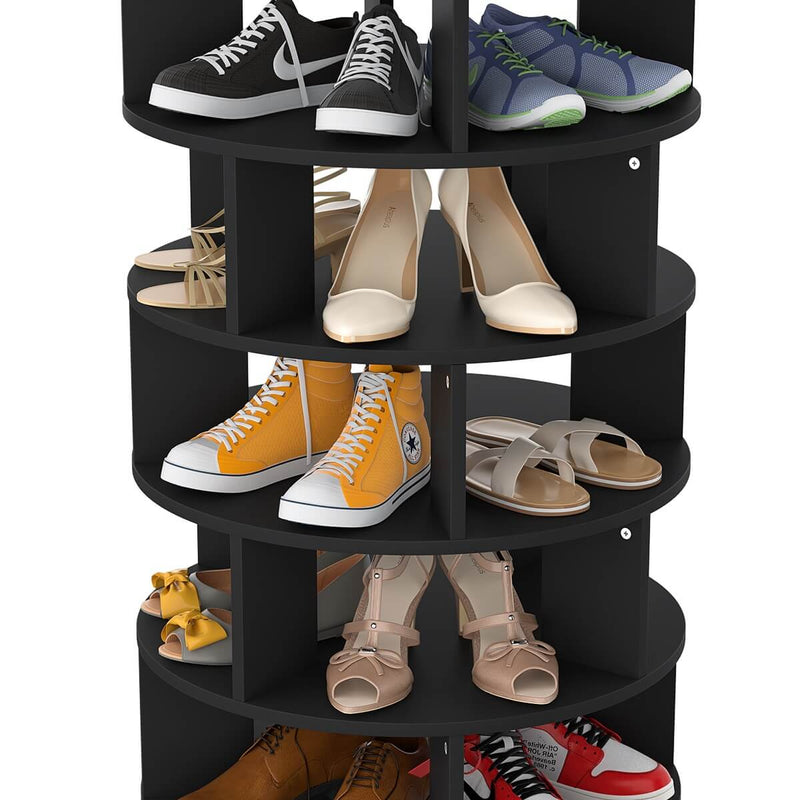 5-Tier Wooden Rotating Shoe Rack, Spinning Shoe Storage Tower
