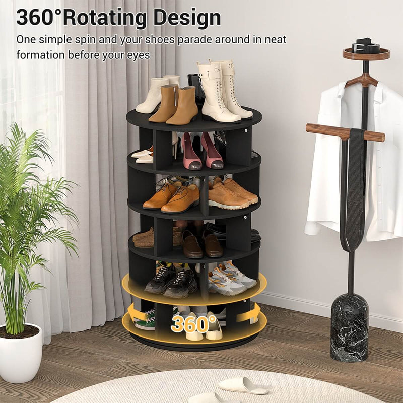 5-Tier Wooden Rotating Shoe Rack, Spinning Shoe Storage Tower