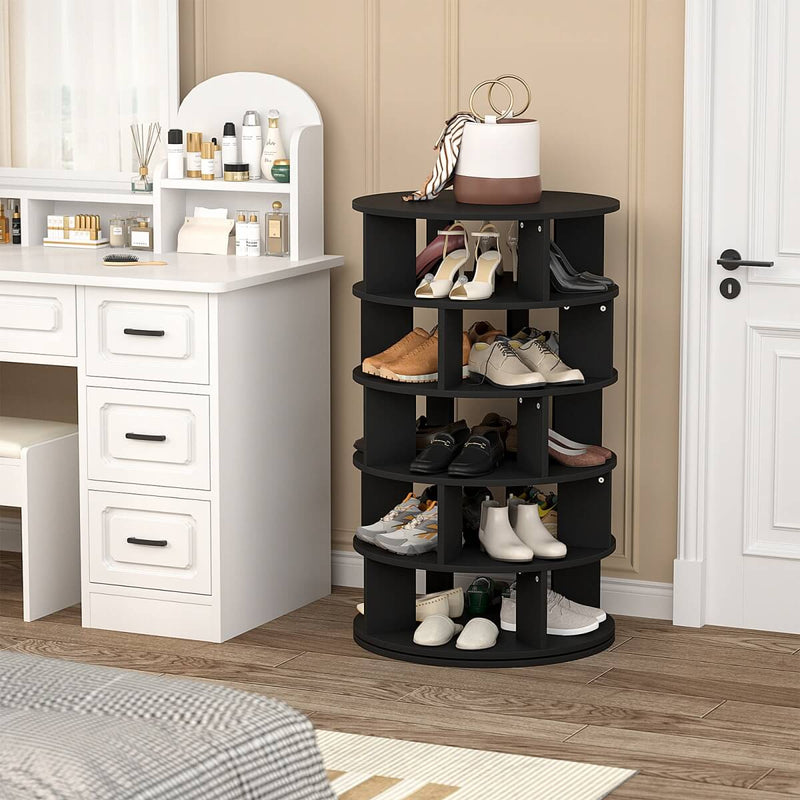 5-Tier Wooden Rotating Shoe Rack, Spinning Shoe Storage Tower