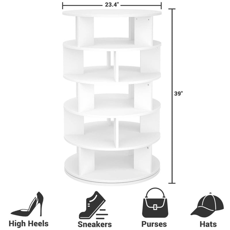 5-Tier Wooden Rotating Shoe Rack, Spinning Shoe Storage Tower