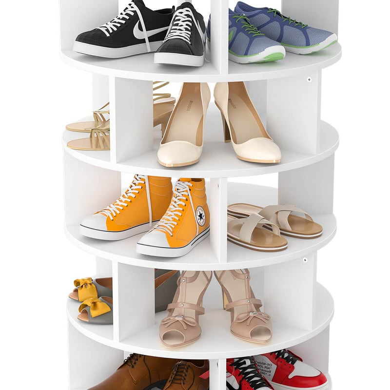 5-Tier Wooden Rotating Shoe Rack, Spinning Shoe Storage Tower
