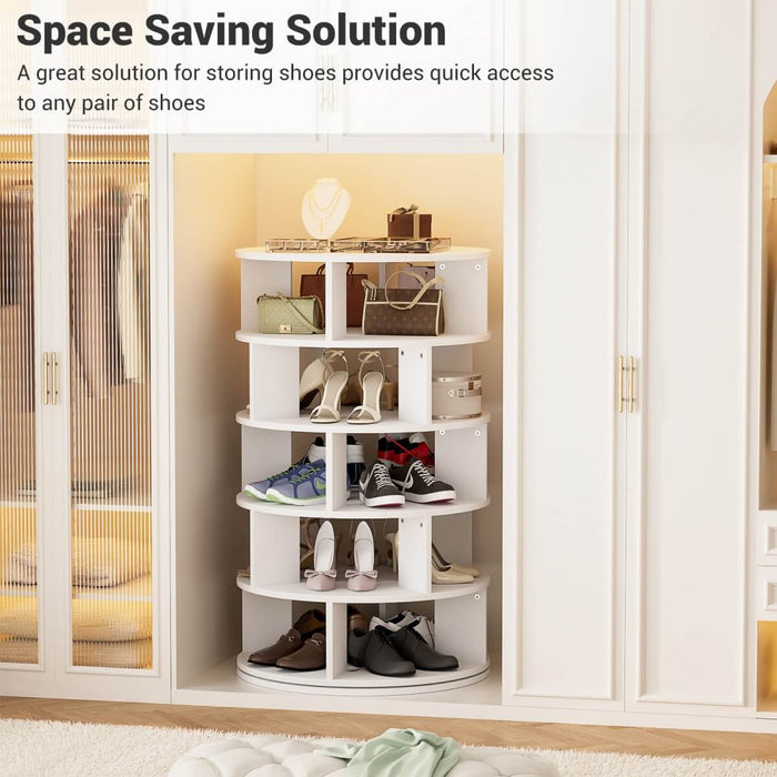 5-Tier Wooden Rotating Shoe Rack, Spinning Shoe Storage Tower