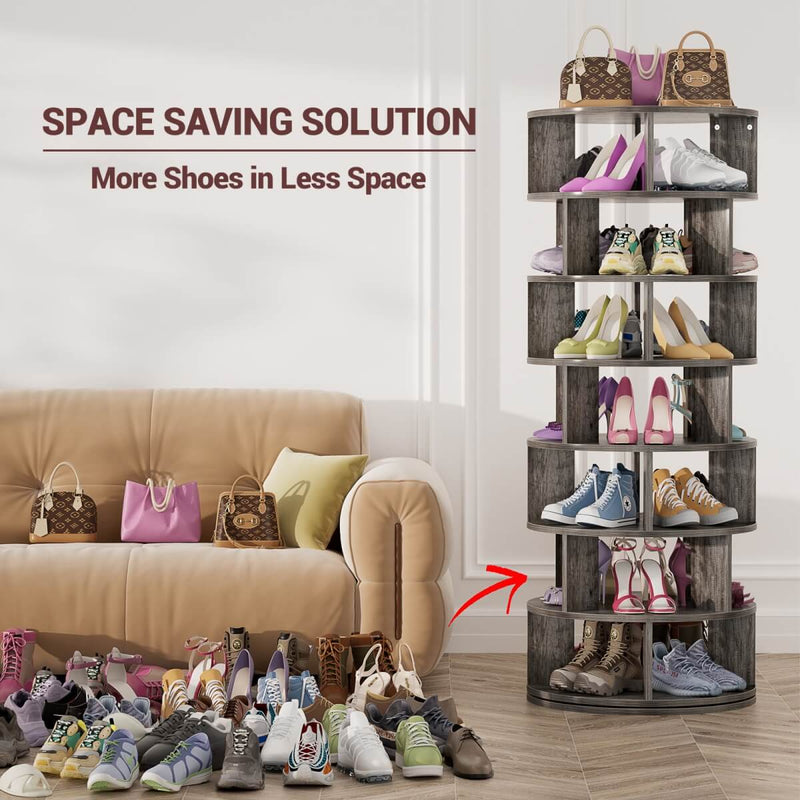 7-Tier Rotating Shoe Rack Tower, Spinning Shoe Storage Organizer Rack