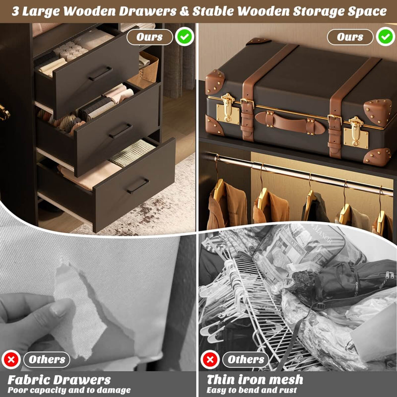 8FT Closet System with 3 Drawers, 3 Shelf Towers and 4 Hanging Rods