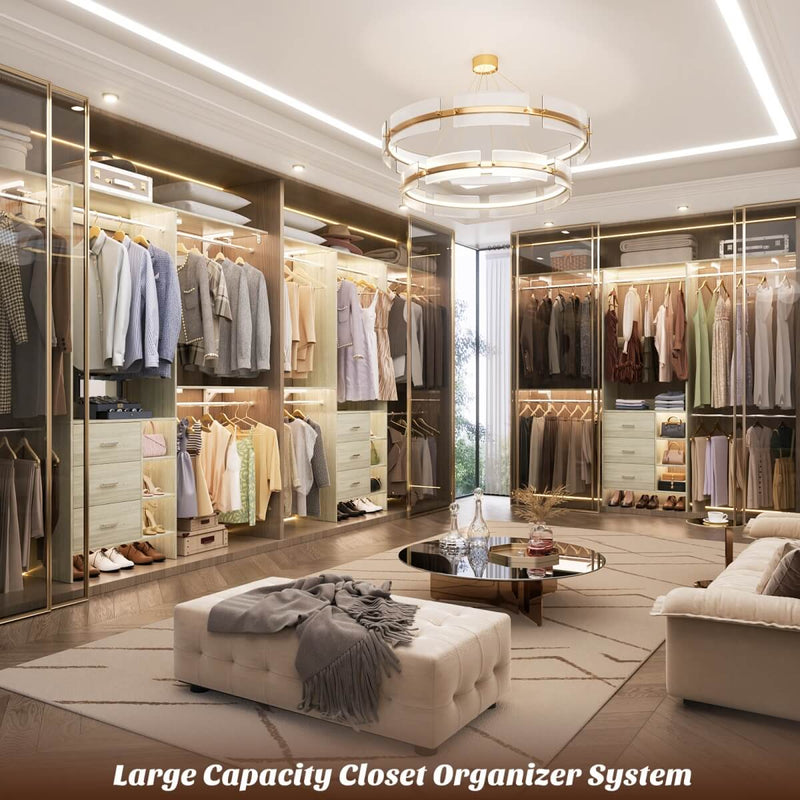 8FT Closet System with 3 Drawers, 3 Shelf Towers and 4 Hanging Rods