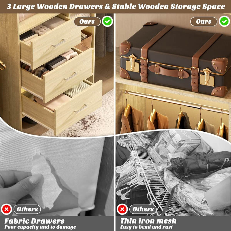 8FT Closet System with 3 Drawers, 3 Shelf Towers and 4 Hanging Rods