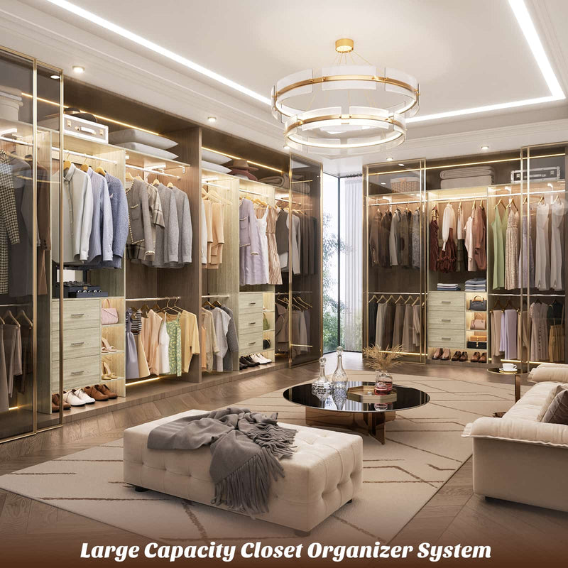 8FT Closet System with 3 Drawers, 3 Shelf Towers and 4 Hanging Rods