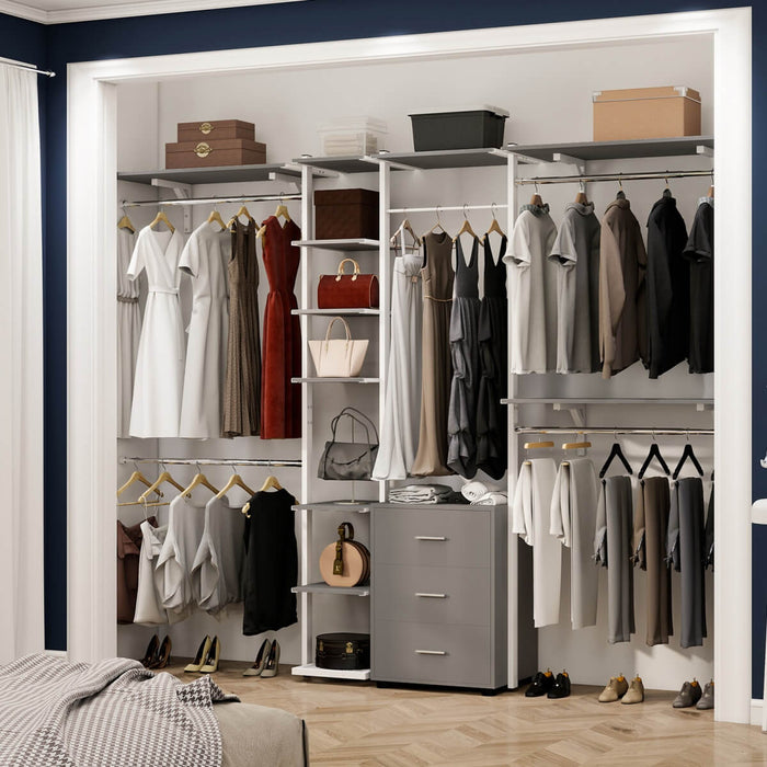 96 Inch Walk-in Wall Mounted Metal Garment Rack Clothing Rack with Drawers
