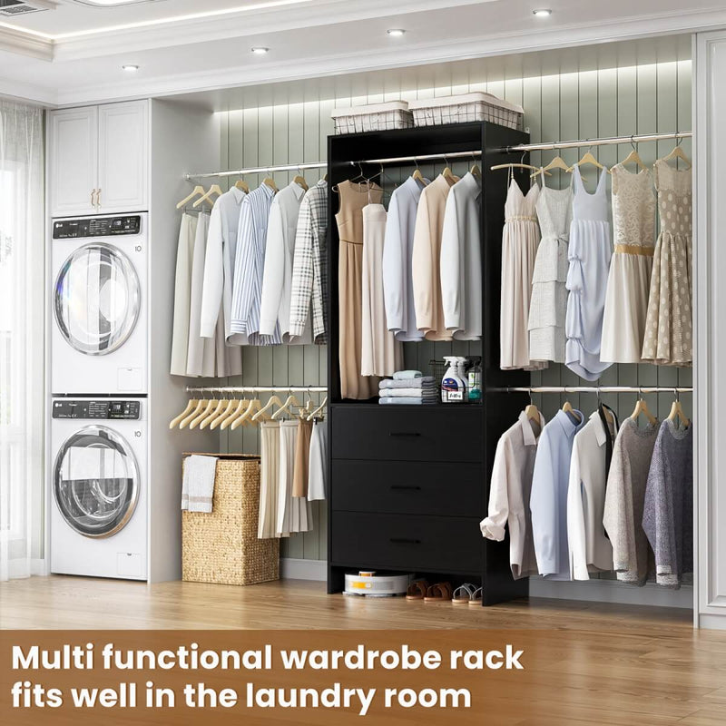 118 Inch Closet System with 3 Drawers & 5 Hanging Rods