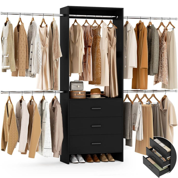 118 Inch Closet System with 3 Drawers & 5 Hanging Rods