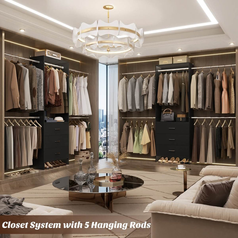 118 Inch Closet System with 3 Drawers & 5 Hanging Rods