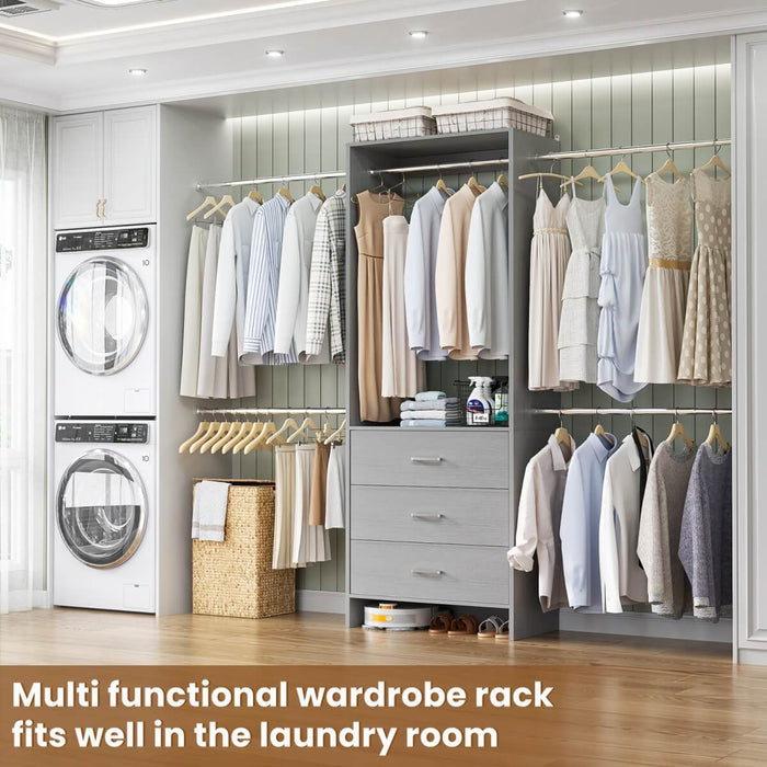 118 Inch Closet System with 3 Drawers & 5 Hanging Rods