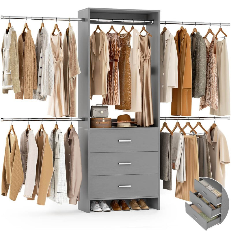 118 Inch Closet System with 3 Drawers & 5 Hanging Rods