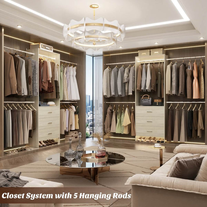 118 Inch Closet System with 3 Drawers & 5 Hanging Rods
