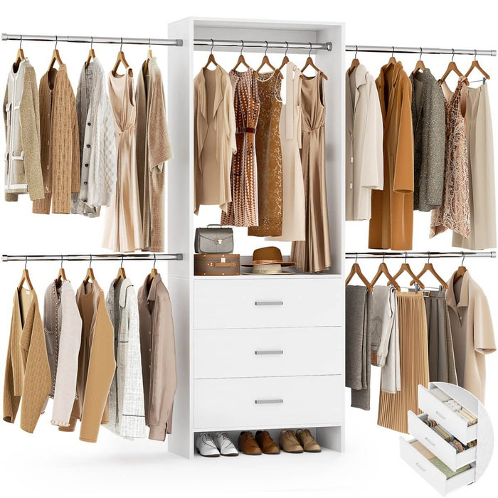 118 Inch Closet System with 3 Drawers & 5 Hanging Rods