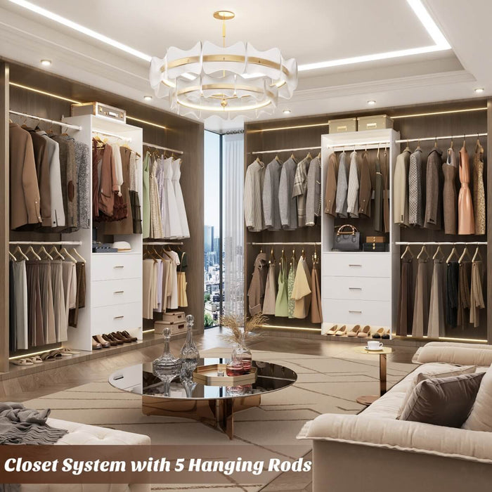 118 Inch Closet System with 3 Drawers & 5 Hanging Rods