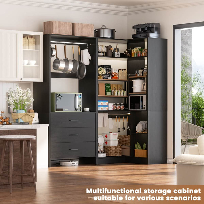 L Shaped Closet System Set of 2 with 3 Drawers, 2 Hanging Rods & Corner Tower, 1300+ lbs Capacity