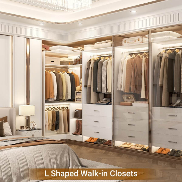 L Shaped Closet System Set of 2 with 3 Drawers, 2 Hanging Rods & Corner Tower, 1300+ lbs Capacity