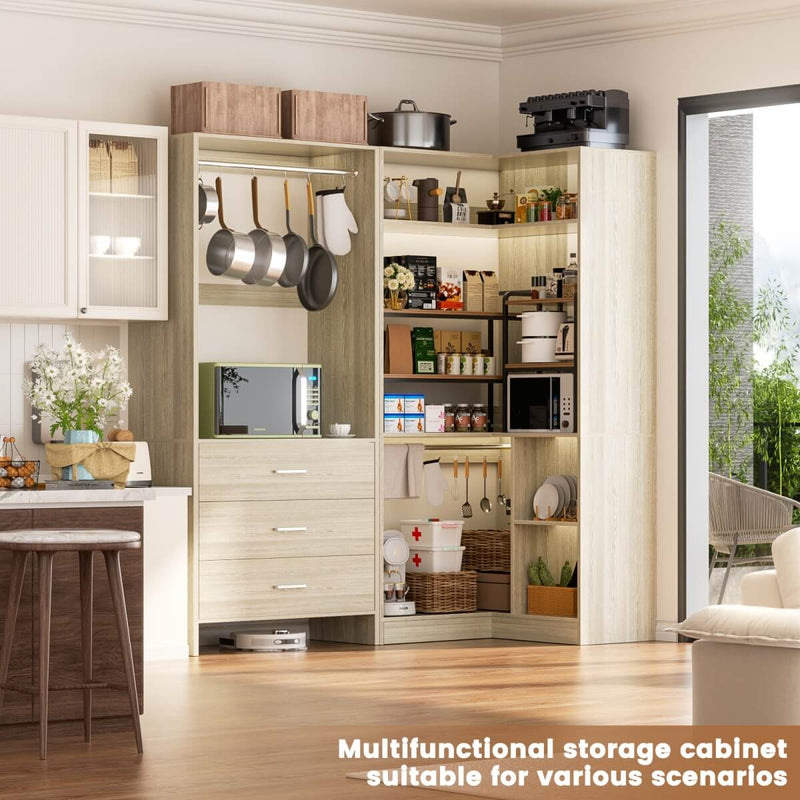 L Shaped Closet System Set of 2 with 3 Drawers, 2 Hanging Rods & Corner Tower, 1300+ lbs Capacity