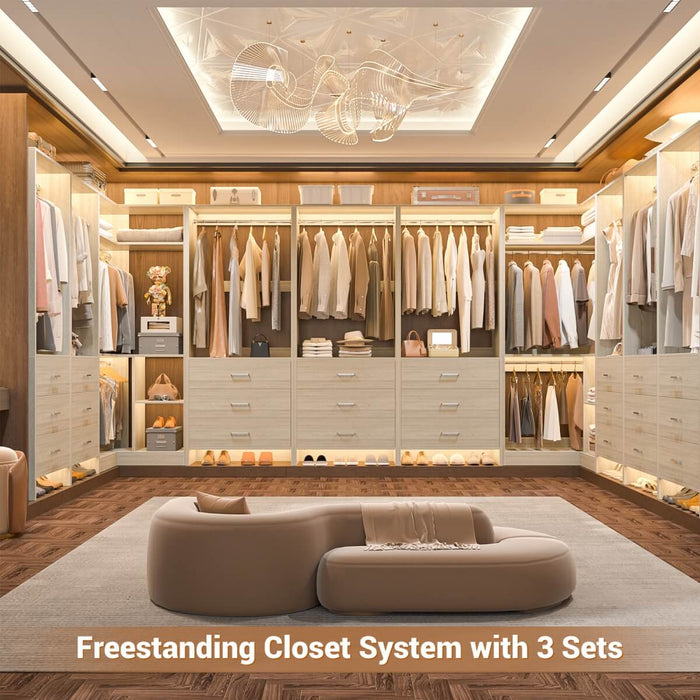 L Shaped Closet System Set of 2 with 3 Drawers, 2 Hanging Rods & Corner Tower, 1300+ lbs Capacity
