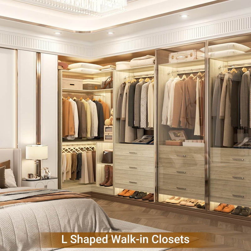 L Shaped Closet System Set of 2 with 3 Drawers, 2 Hanging Rods & Corner Tower, 1300+ lbs Capacity