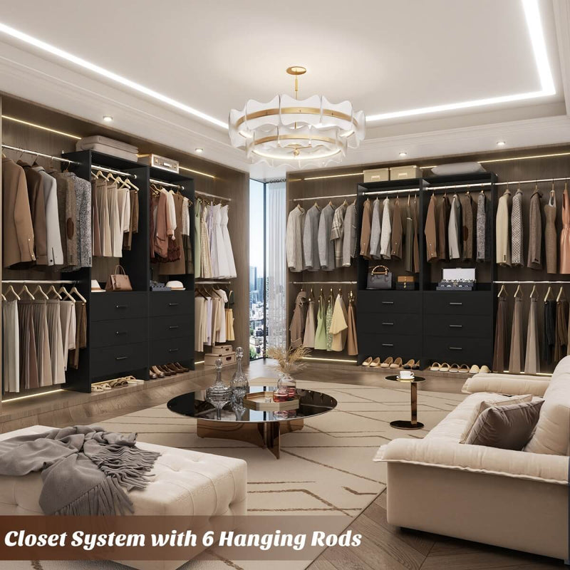 47.4-141.7 inches Adjustable Closet System, 6 Drawers and 6 Hanging Rods